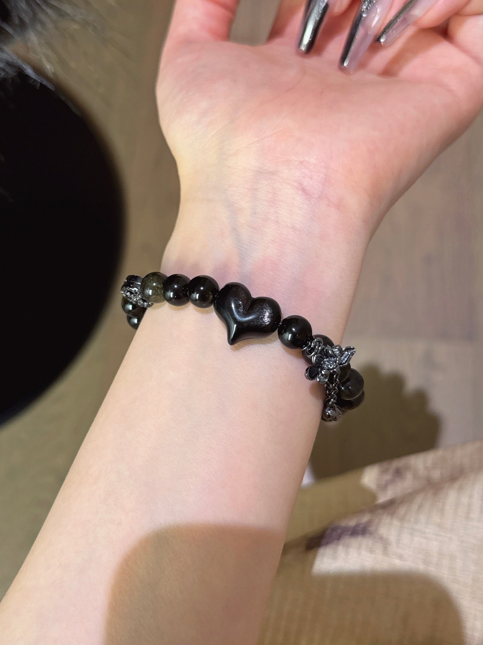 ▫️▪️ Gold obsidian silver obsidian bracelet